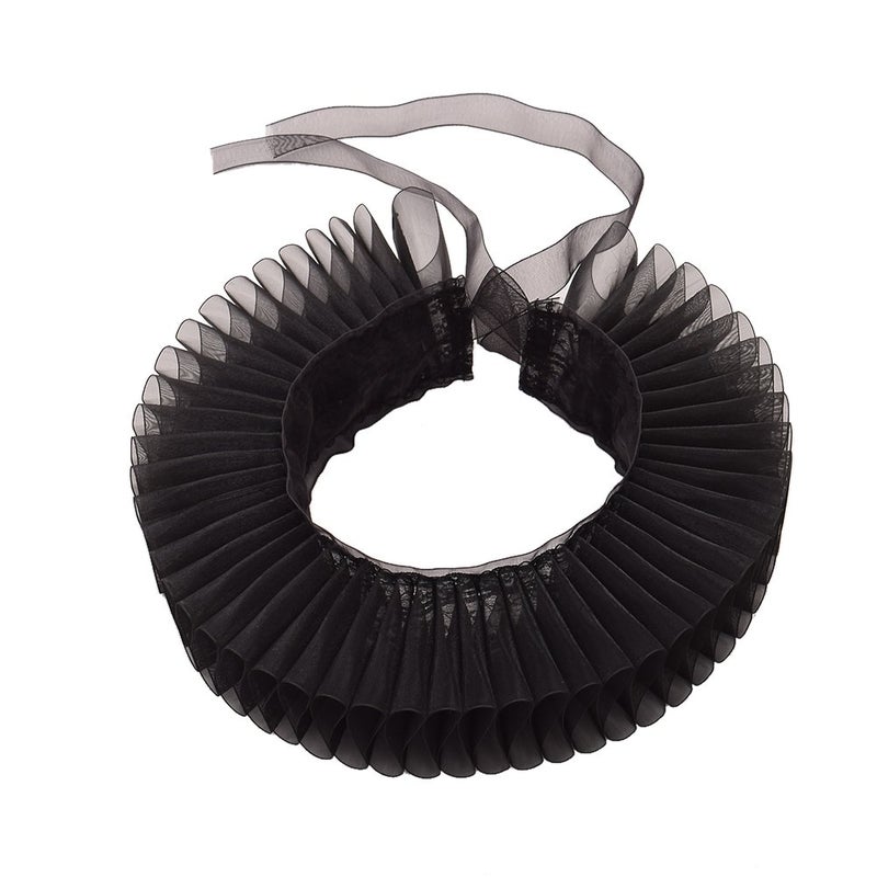 GRACEART Elizabethan Dickens Ruffle Neck Clown Collar Elizabethan Wrist Ruffs Ruffled Cuff Arm Bands (One Black Collar) - Image 1